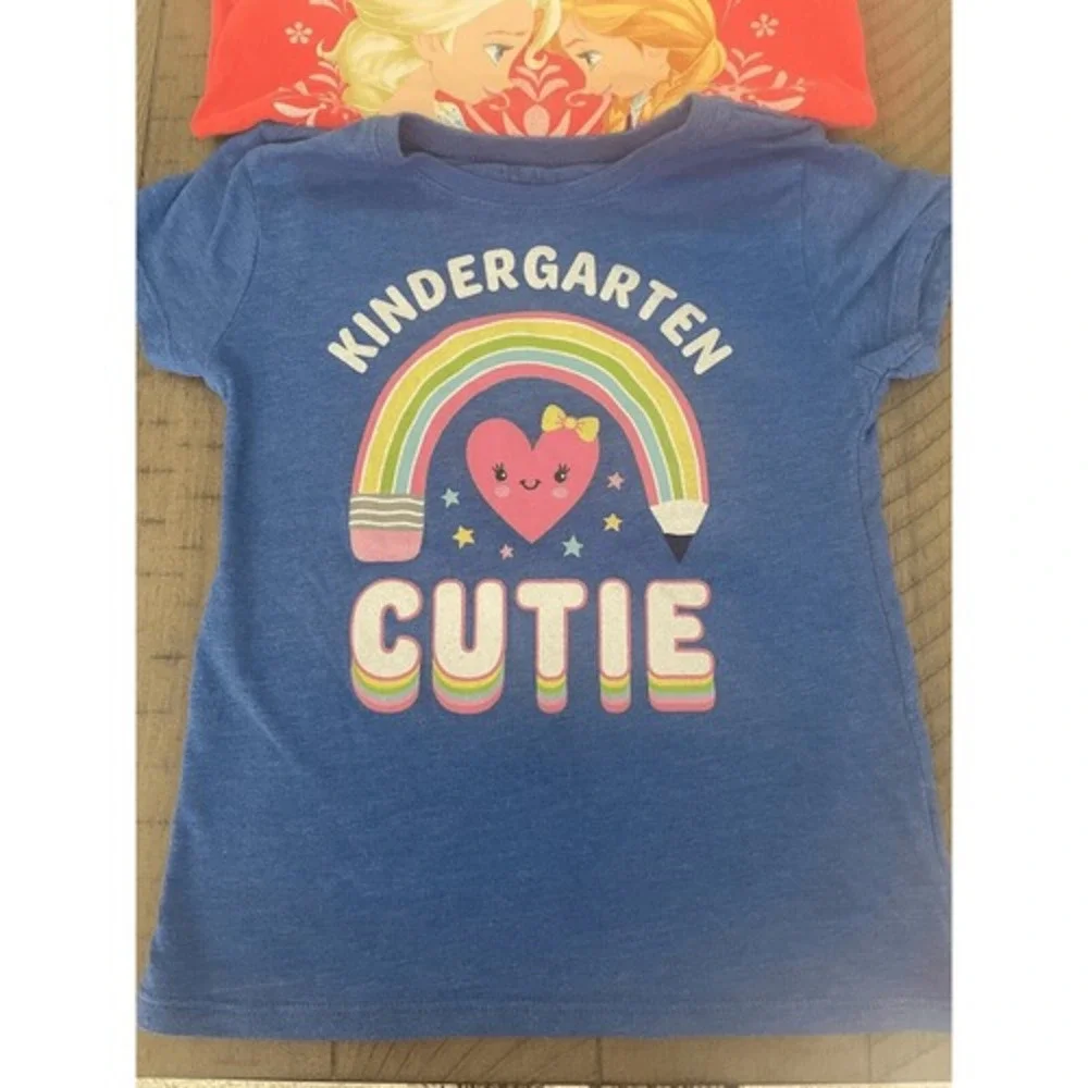Lot of 3 Kindergarten Girls XS/S Graphic T Shirts Pokemon Frozen School Blue Red